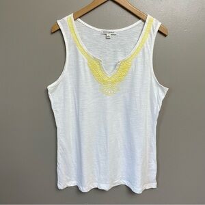 Banana Republic Cotton White yellow Embroidered Tank Top Size Large